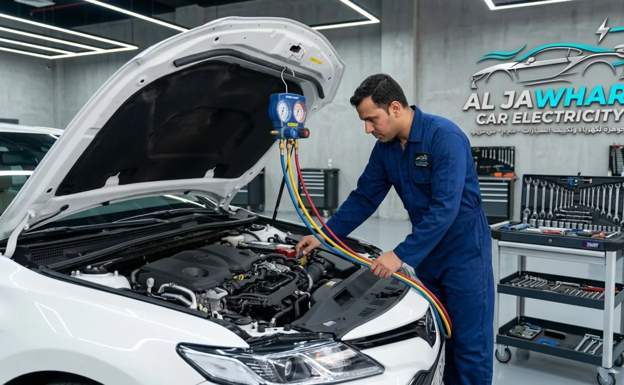 Car AC repair at Al Jawhara workshop, Mussafah